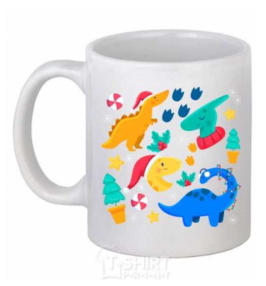 Ceramic mug Dinosaurs for New Year's Eve White фото