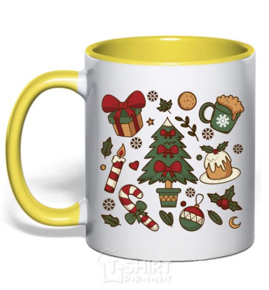 Mug with a colored handle New Year's Eve set yellow фото