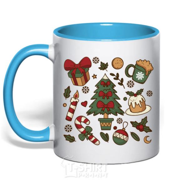 Mug with a colored handle New Year's Eve set sky-blue фото