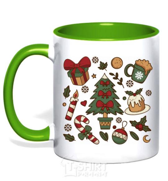 Mug with a colored handle New Year's Eve set kelly-green фото