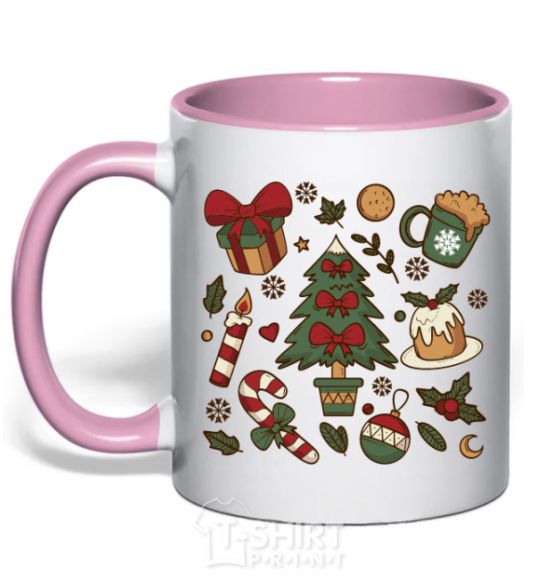 Mug with a colored handle New Year's Eve set light-pink фото