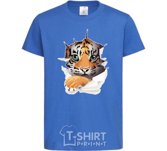 Детская футболка Тигр смотрит Ярко-синий фото