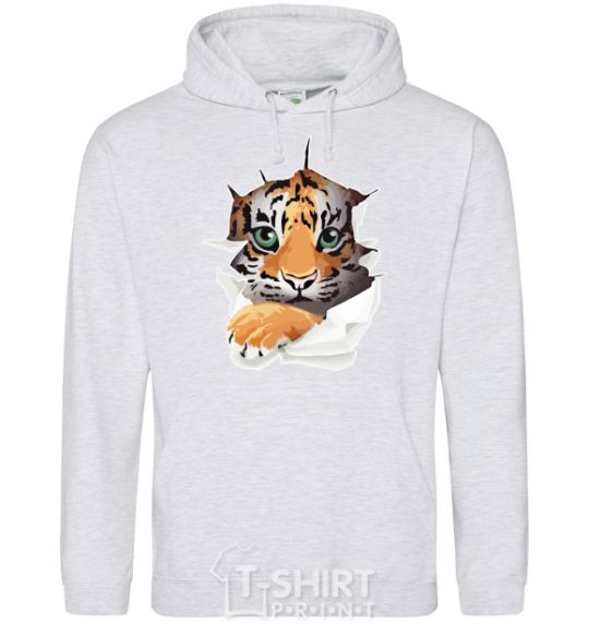 Men`s hoodie The tiger is watching sport-grey фото