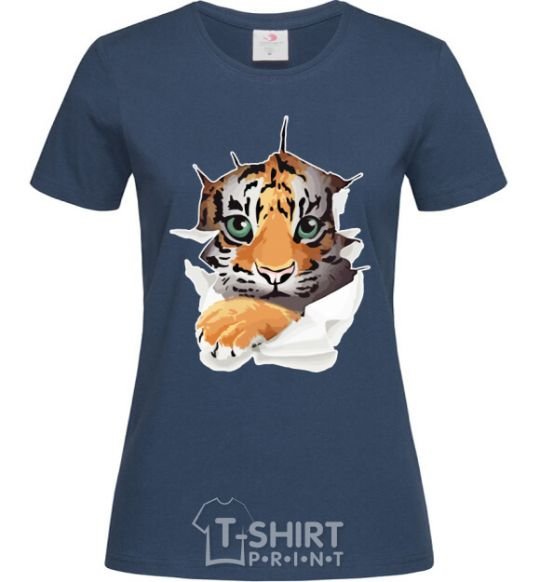 Women's T-shirt The tiger is watching navy-blue фото