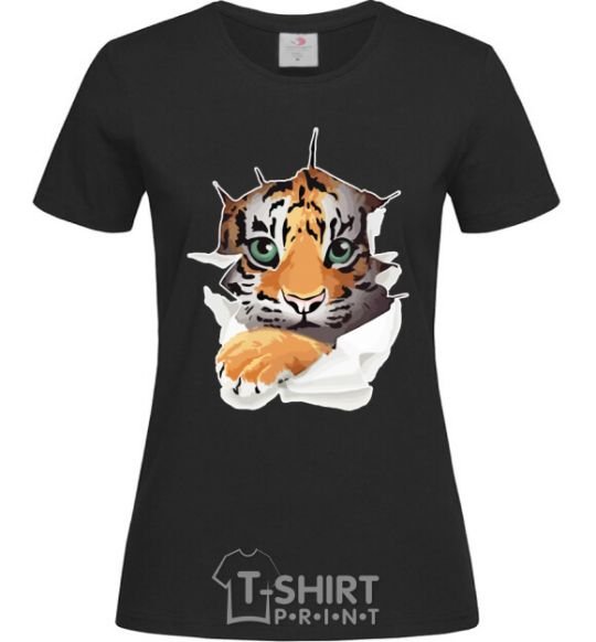 Women's T-shirt The tiger is watching black фото
