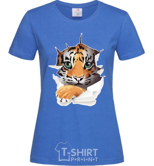 Women's T-shirt The tiger is watching royal-blue фото