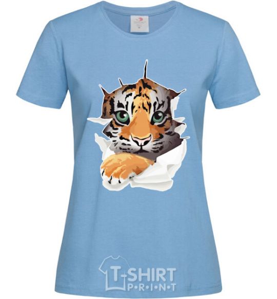 Women's T-shirt The tiger is watching sky-blue фото