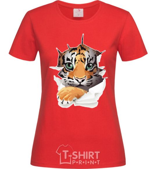 Women's T-shirt The tiger is watching red фото