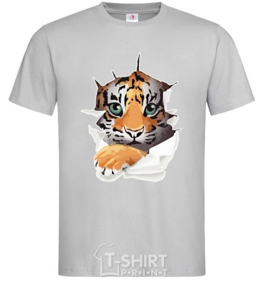 Men's T-Shirt The tiger is watching grey фото