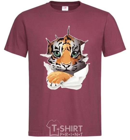 Men's T-Shirt The tiger is watching burgundy фото