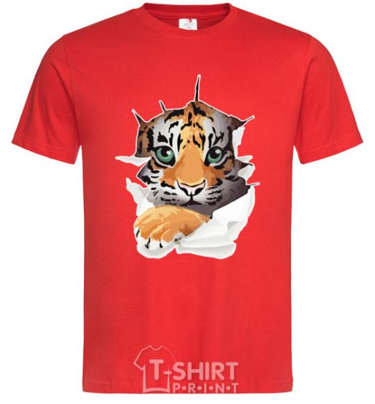 Men's T-Shirt The tiger is watching red фото