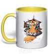 Mug with a colored handle The tiger is watching yellow фото