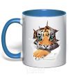 Mug with a colored handle The tiger is watching royal-blue фото