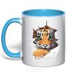 Mug with a colored handle The tiger is watching sky-blue фото