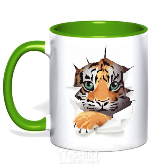 Mug with a colored handle The tiger is watching kelly-green фото