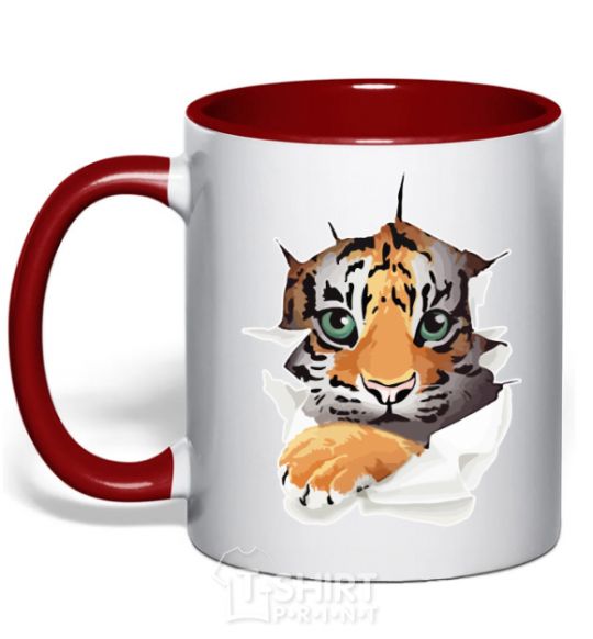 Mug with a colored handle The tiger is watching red фото