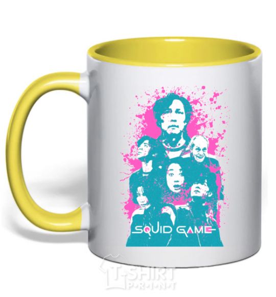 Mug with a colored handle Squid game splash yellow фото