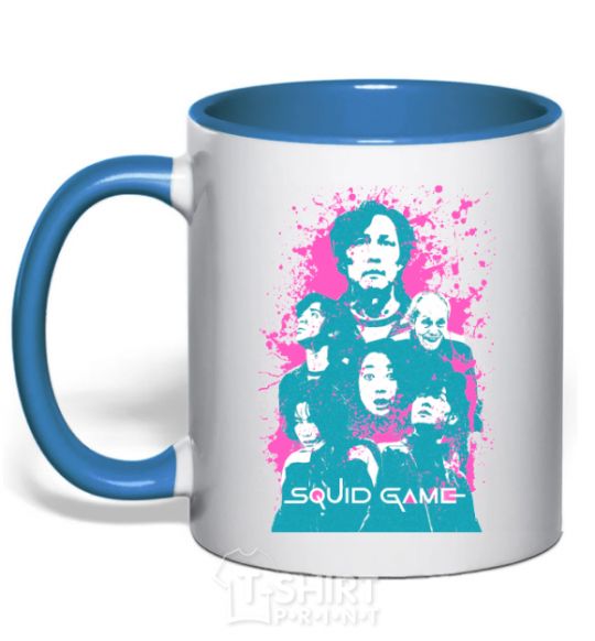 Mug with a colored handle Squid game splash royal-blue фото