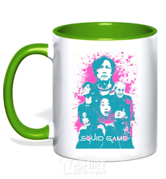 Mug with a colored handle Squid game splash kelly-green фото