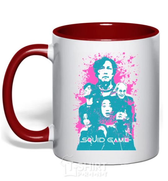 Mug with a colored handle Squid game splash red фото