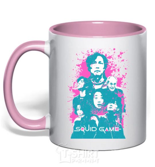 Mug with a colored handle Squid game splash light-pink фото