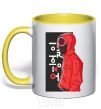 Mug with a colored handle Squid game yellow фото