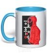 Mug with a colored handle Squid game sky-blue фото