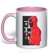Mug with a colored handle Squid game light-pink фото