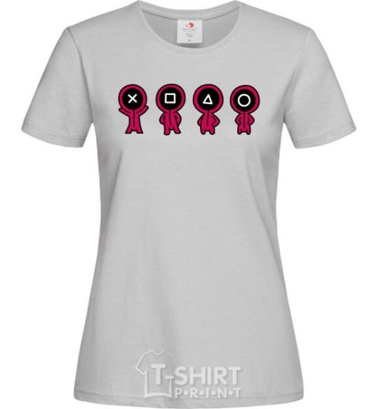 Женская футболка Игра в кальмара человечки Серый фото