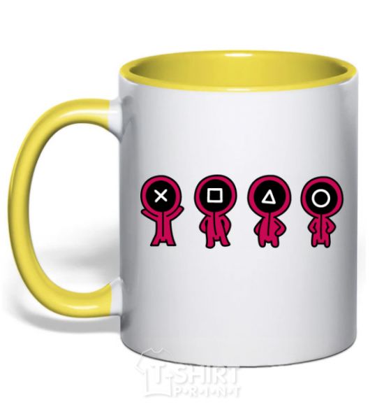 Mug with a colored handle Squid Man Game yellow фото