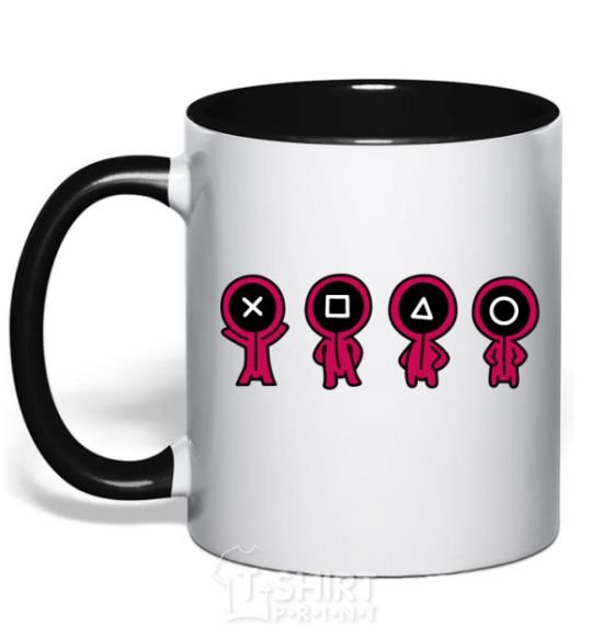 Mug with a colored handle Squid Man Game black фото