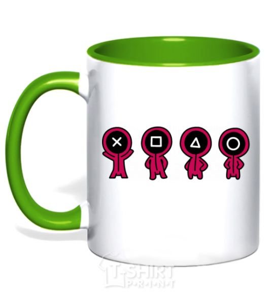 Mug with a colored handle Squid Man Game kelly-green фото