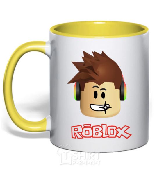 Mug with a colored handle Roblox head yellow фото