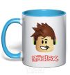 Mug with a colored handle Roblox head sky-blue фото