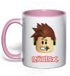 Mug with a colored handle Roblox head light-pink фото