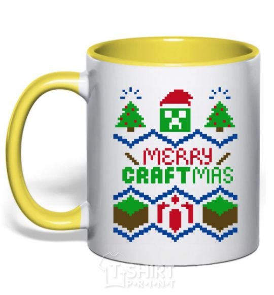 Mug with a colored handle Сraftmas yellow фото