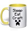 Mug with a colored handle Sleep eat craft yellow фото