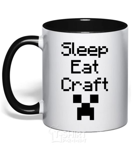 Чашка с цветной ручкой Sleep eat craft Черный фото