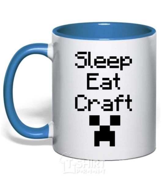 Mug with a colored handle Sleep eat craft royal-blue фото