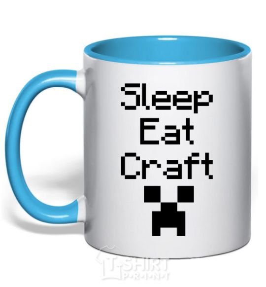 Mug with a colored handle Sleep eat craft sky-blue фото