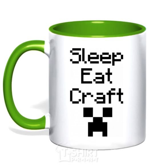 Mug with a colored handle Sleep eat craft kelly-green фото