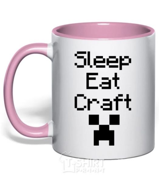 Чашка с цветной ручкой Sleep eat craft Нежно розовый фото