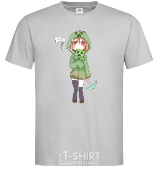 Men's T-Shirt Creeper anime minecraft grey фото