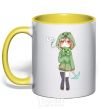 Mug with a colored handle Creeper anime minecraft yellow фото