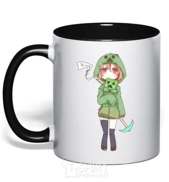 Mug with a colored handle Creeper anime minecraft black фото