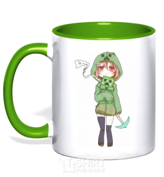 Mug with a colored handle Creeper anime minecraft kelly-green фото