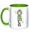 Mug with a colored handle Creeper anime minecraft kelly-green фото