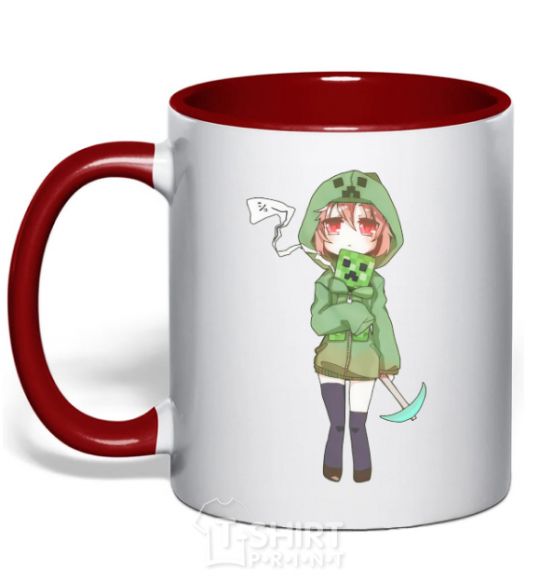 Mug with a colored handle Creeper anime minecraft red фото