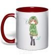 Mug with a colored handle Creeper anime minecraft red фото