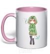 Mug with a colored handle Creeper anime minecraft light-pink фото